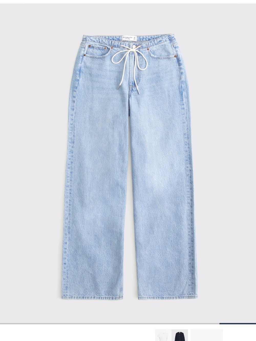 Abercrombie & Fitch Pale Blue Wide-Leg Drawstring Jeans